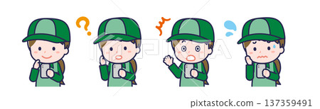 A female "delivery worker" using a smartphone 137359491