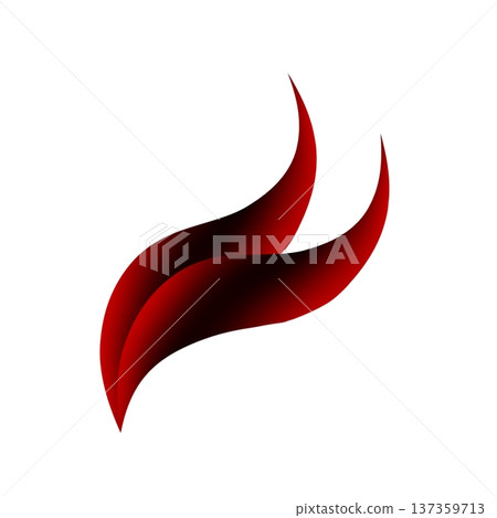Vibrant abstract red gradient shapes resembling flames or elegant waves on a clean white background. Ideal for modern design projects, logos, or decorative elements requiring a dynamic and energetic 137359713