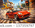 Funny goat driving convertible car fast 137359797