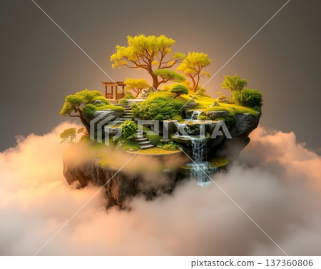 Floating Zen Garden: A Serene Cloudscape Paradise Floating Zen Garden: A Serene Cloudscape Paradise 137360806