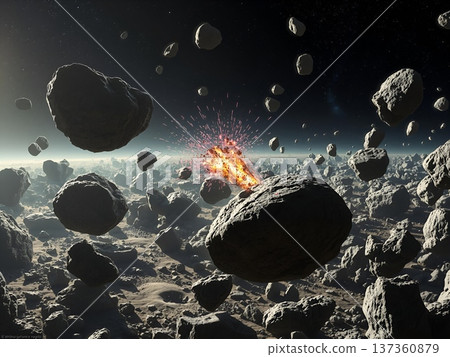 Asteroid Field Collision: A Dramatic Space Rock Impact 137360879