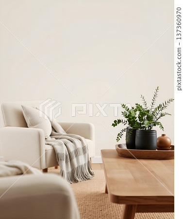Cozy Living Room: Natural Tones, Plants, and Relaxed Comfort 137360970