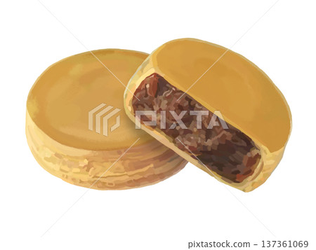 一個大饅頭(豆沙餡)及其橫切面,重疊部分 一個大饅頭(豆沙餡)及其橫切面,重疊部分 137361069