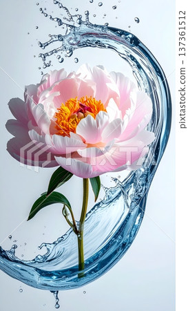 Peony Flower Macro with Water Droplet Arc in Studio Peony Flower Macro with Water Droplet Arc in Studio 137361512