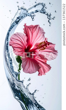 Hibiscus Flower Macro with Water Droplet Arc in Studio Hibiscus Flower Macro with Water Droplet Arc in Studio 137361522