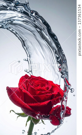 Red Rose Macro with Water Droplet Arc in Studio Red Rose Macro with Water Droplet Arc in Studio 137361534