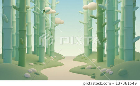Lush Green Bamboo Forest Lush Green Bamboo Forest 137361549