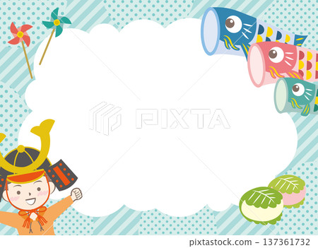 Boy wearing a helmet and carp streamer frame Children's Day Boy wearing a helmet and carp streamer frame Children's Day 137361732