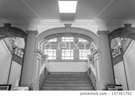 Former Kyoto Prefectural Government Building, looking up at the front staircase from the first floor (Japan's oldest government building, built in the Meiji era) Important Cultural Property, for newspapers and magazines 137361782