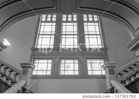 Former Kyoto Prefectural Government Building, looking up at the front staircase from the first floor (Japan's oldest government building, built in the Meiji era) Important Cultural Property, for newspapers and magazines Former Kyoto Prefectural Government Building, looking up at the front staircase from the first floor (Japan's oldest government building, built in the Meiji era) Important Cultural Property, for newspapers and magazines 137361783