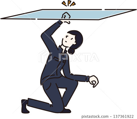 插圖描繪了一位身穿工作服、穿著藏藍色制服的女性，她正面臨著職業天花板的挑戰。 137361922