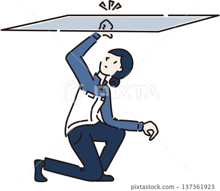 圖：一位身穿工作服的女性遭遇職業天花板，身穿藍色制服 137361923