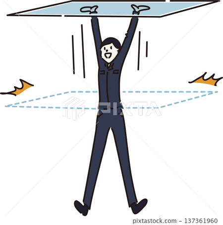 圖：一位身穿工作服（藏藍色制服）的女性正在打破玻璃天花板。 137361960