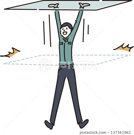 身穿工作服的女性打破玻璃天花板的插圖——綠色制服 137361962