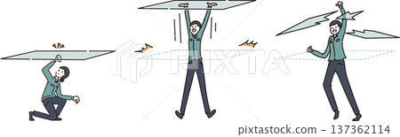 玻璃天花板的插圖，以及一位身穿綠色工作服的女性 137362114