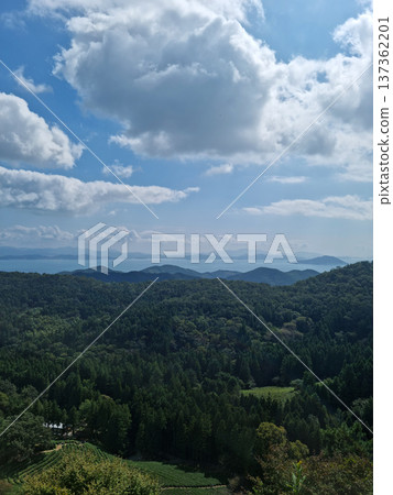 A distant view of the sea and forest A distant view of the sea and forest 137362201