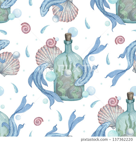 A watercolor seamless pattern featuring illustrations of beautiful blue fish A watercolor seamless pattern featuring illustrations of beautiful blue fish 137362220