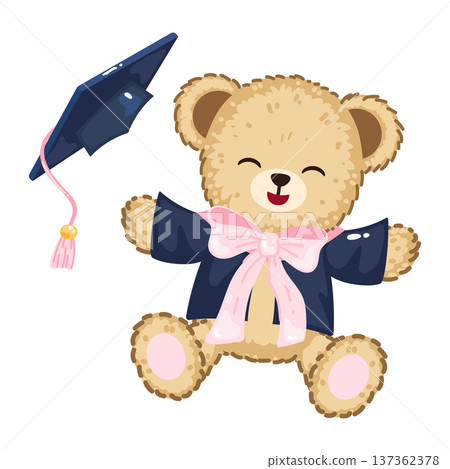 Cute coquette teddy bear throw graduation cap and jumping 137362378