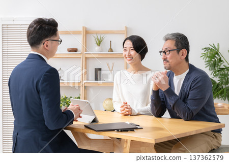 Businessman and couple discussing business Businessman and couple discussing business 137362579