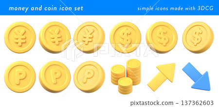 3D money and coin icon set 3D money and coin icon set 137362603