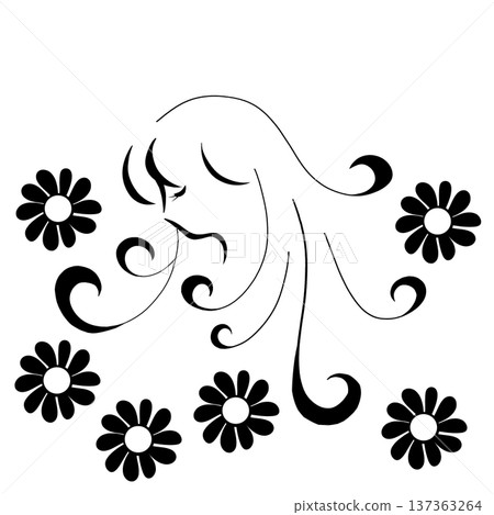 Female profile and flowers 137363264