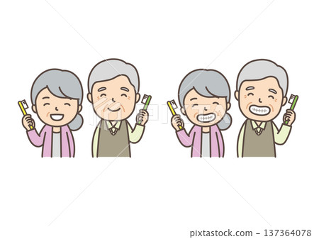 Senior couple brushing their teeth 137364078