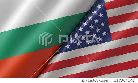 Bulgaria and United States flags waving in the wind to represent bilateral relations 137364142