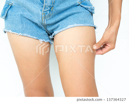 Fat thigh Cellulite Woman for Liposuction, Slim Leg Perfect Model shapely Girl, Female Diet Yoga Control Weige, Health Loss from Massage. Fat thigh Cellulite Woman for Liposuction, Slim Leg Perfect Model shapely Girl, Female Diet Yoga Control Weige, Health Loss from Massage. 137364327