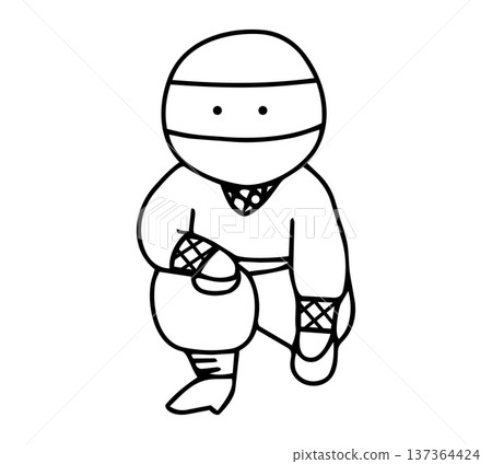 Hand drawn illustration of a cute sitting ninja Hand drawn illustration of a cute sitting ninja 137364424