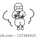 手繪插圖，描繪了一個可愛的忍者使用忍術。 137364425