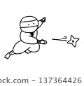 手繪插圖，描繪了一個可愛的忍者投擲手裡劍 137364426
