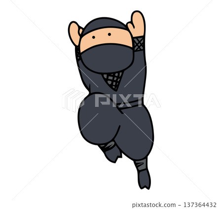 Hand drawn illustration of a cute jumping ninja Hand drawn illustration of a cute jumping ninja 137364432