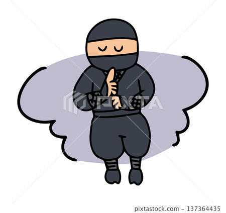 Hand-drawn illustration of a cute ninja using ninjutsu 137364435