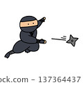 手繪插圖，描繪了一個可愛的忍者投擲手裡劍 137364437