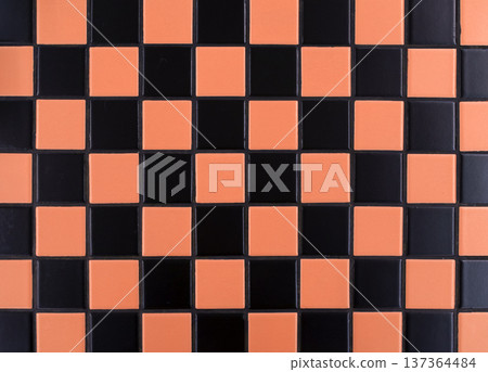 Yellow ceramic tile background. Old vintage ceramic tiles in green to decorate the kitchen or bathroom  137364484
