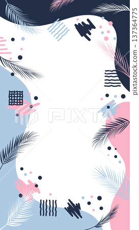 Abstract tropical background with palm leaves and pastel geometric shapes for social media story template 137364775