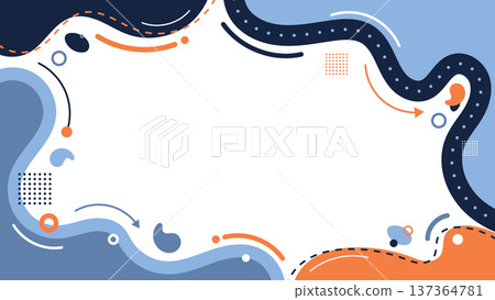 Abstract fluid background with organic shapes and wavy lines in navy blue and orange for modern banner design 137364781