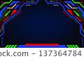 Futuristic gaming frame with neon red blue and green geometric accents on dark background for live stream overlay and high tech ui design 137364784