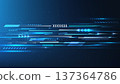 Abstract futuristic technology background with high speed blue and white light trails and geometric motion lines, data flow and digital connectivity in modern cyberspace environment 137364786