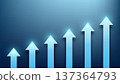 Business growth bar chart with glowing blue arrows rising upward financial success and corporate progress on modern gradient background for strategic planning and data 137364793