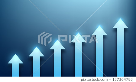 Business growth bar chart with glowing blue arrows rising upward financial success and corporate progress on modern gradient background for strategic planning and data 137364793