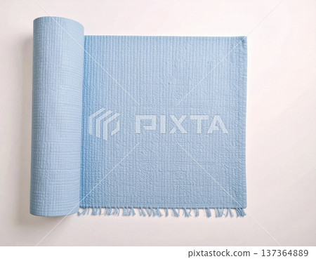 Handmade blue carpet. Home decor. Top view. Copy space. 137364889