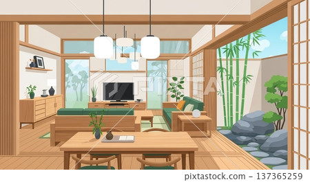 Japanese modern living room scenery 137365259