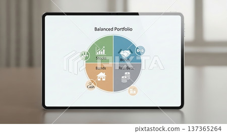 平板電腦上有一個圓餅圖，顯示生活平衡 137365264
