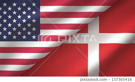 United states and Denmark flags unfold separately meet at the center and end as a symbol of cooperation peace and global partnership 137365416