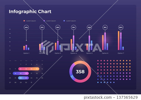 Dashboard infographic template with modern design annual statistics graphs. 137365629