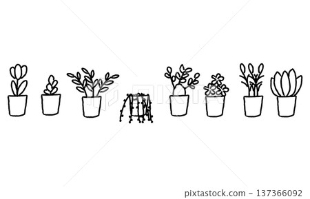 簡易手繪盆栽植物套裝 137366092