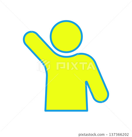 一個簡單的圖標,描繪的是一個人舉起右手錶示信號或問候。 一個簡單的圖標,描繪的是一個人舉起右手錶示信號或問候。 137366202