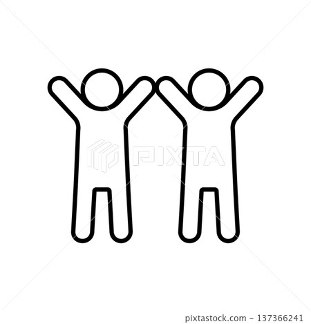 A simple icon of two people standing side by side celebrating a success or victory 137366241