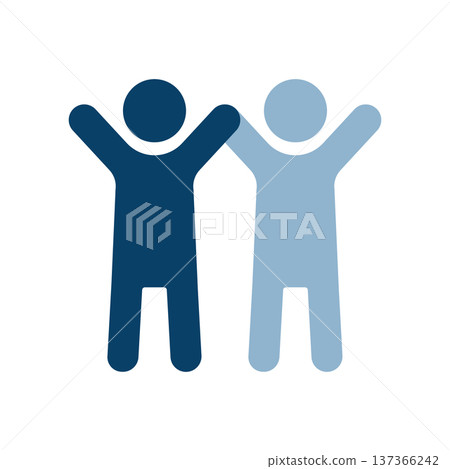A simple icon of two people standing side by side celebrating a success or victory 137366242